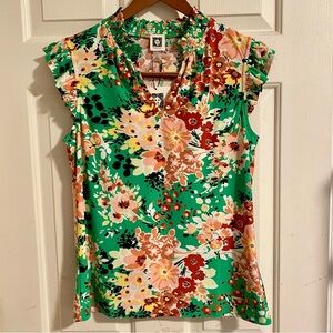 Anne Klein Floral Knit Ruffle Sleeve Top Size S - NEW